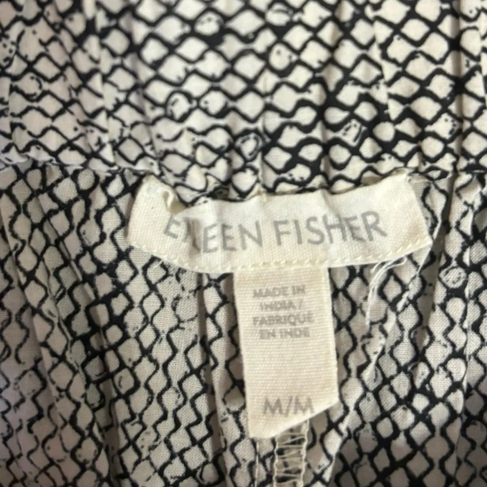 RARE Eileen Fisher 100% Organic Cotton Chainette Printed Wide Leg Crop P…